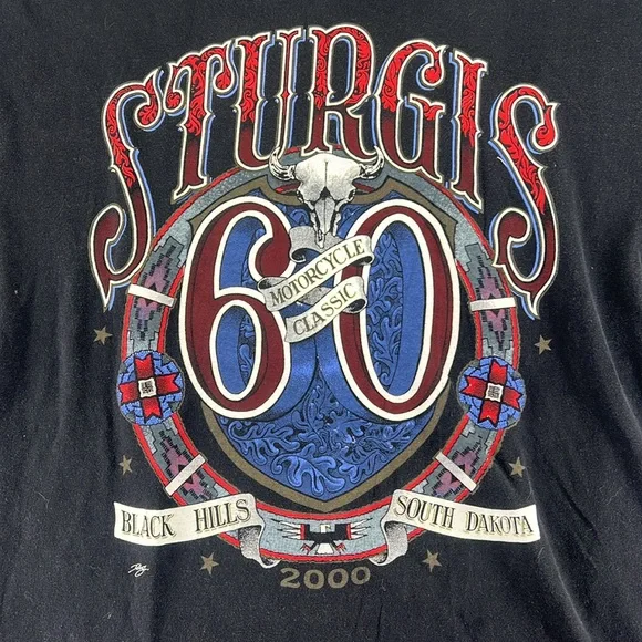 Vintage Gildan Short Sleeve Shirt Sturgis 60 2000 Motorcycle Graphic Mens L - Picture 2 of 7